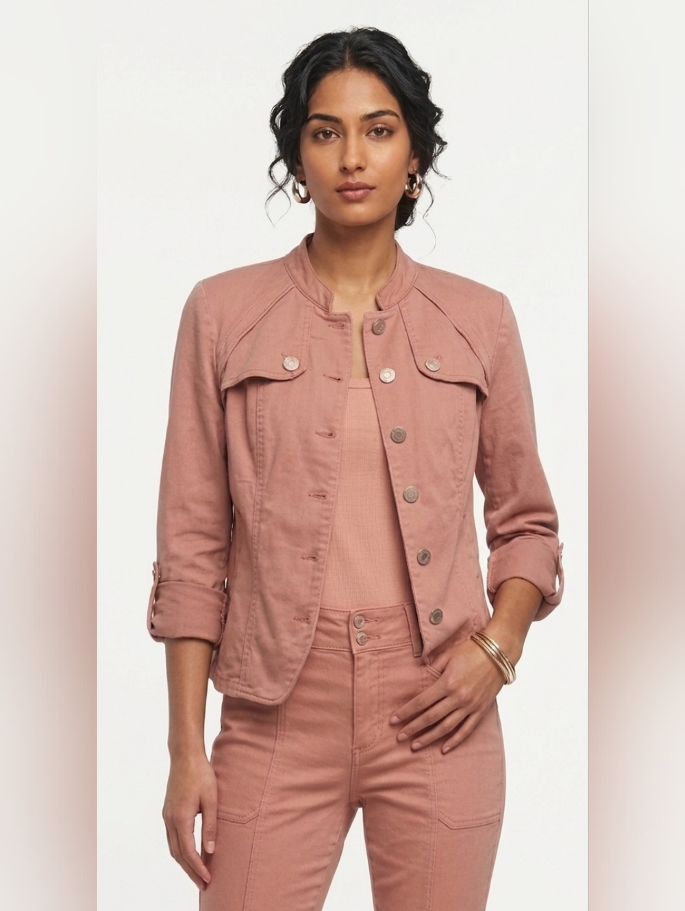 White House Black Market Dusty Rose Denim Jacket Size 14